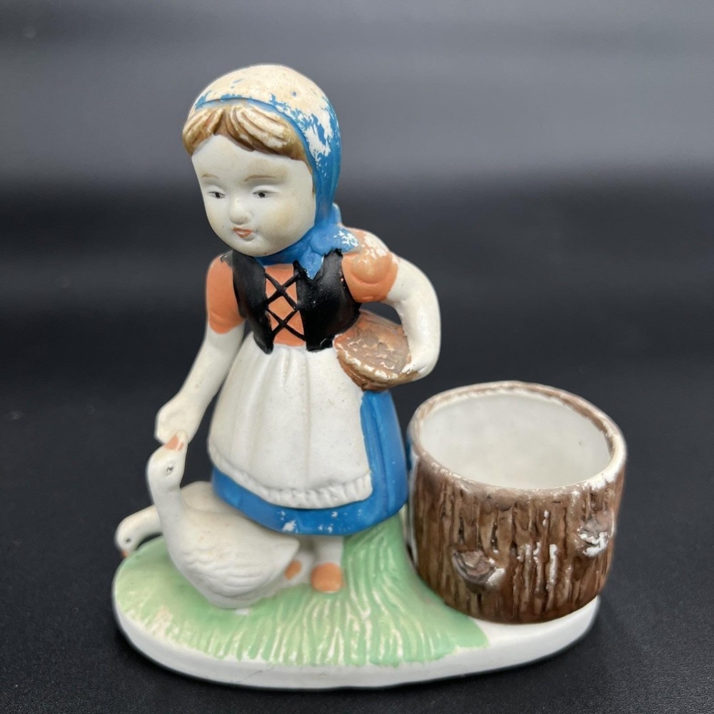 Vintage Candle Holder Girl Feeding Duck Figurine Candle Holder Verona Vergasi